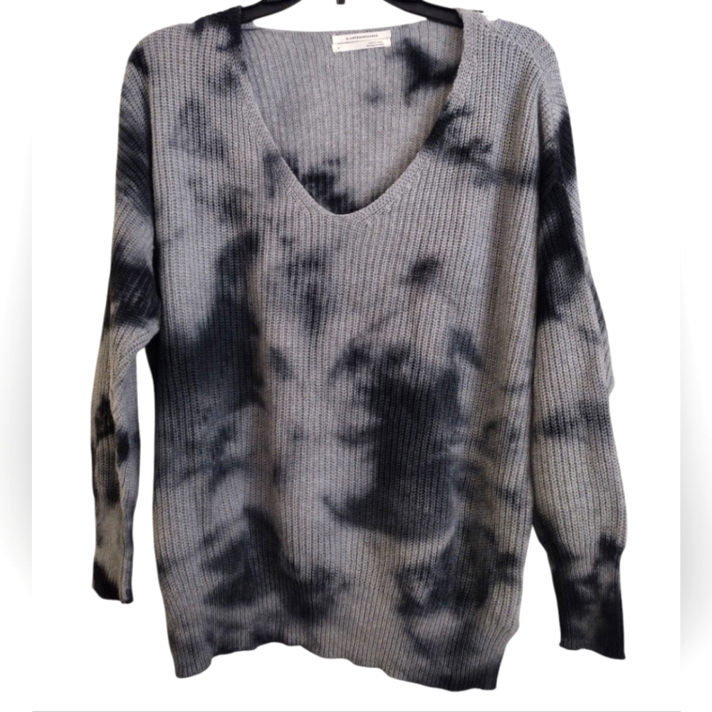 Anthropologie Gray and Black Tie-Dye 100% Cotton Sweater Size Small